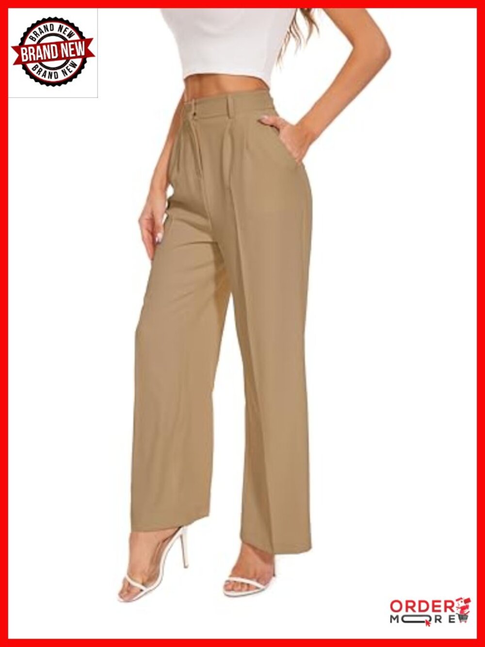 High Waist Wide Leg Work Pants Pleated Front